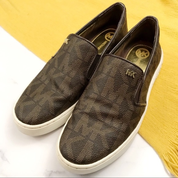 Michael Kors Shoes - MICHAEL KORS Brown Monogram Gold Loafer Flats 6
